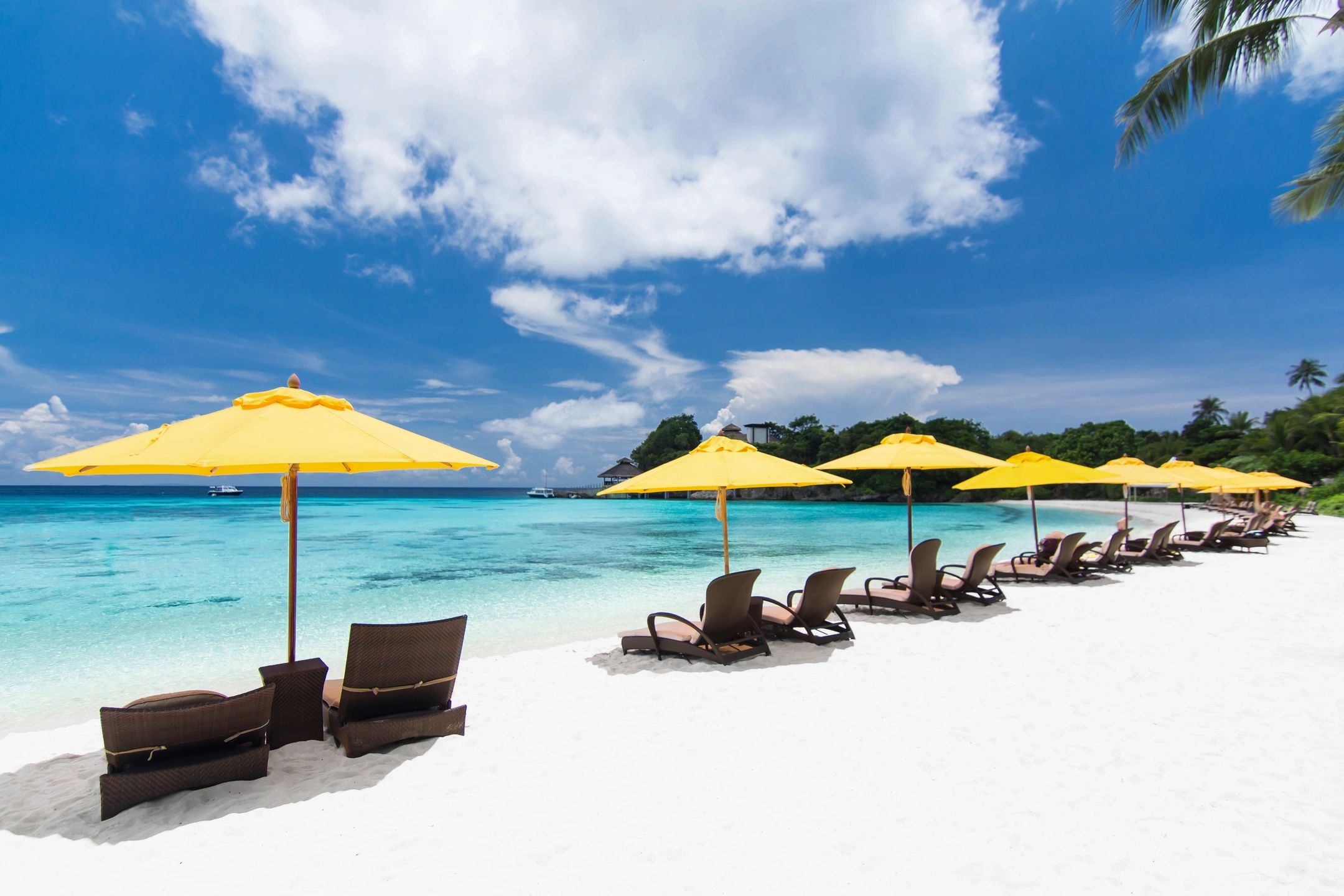 Tropical beach resort lounge chairs