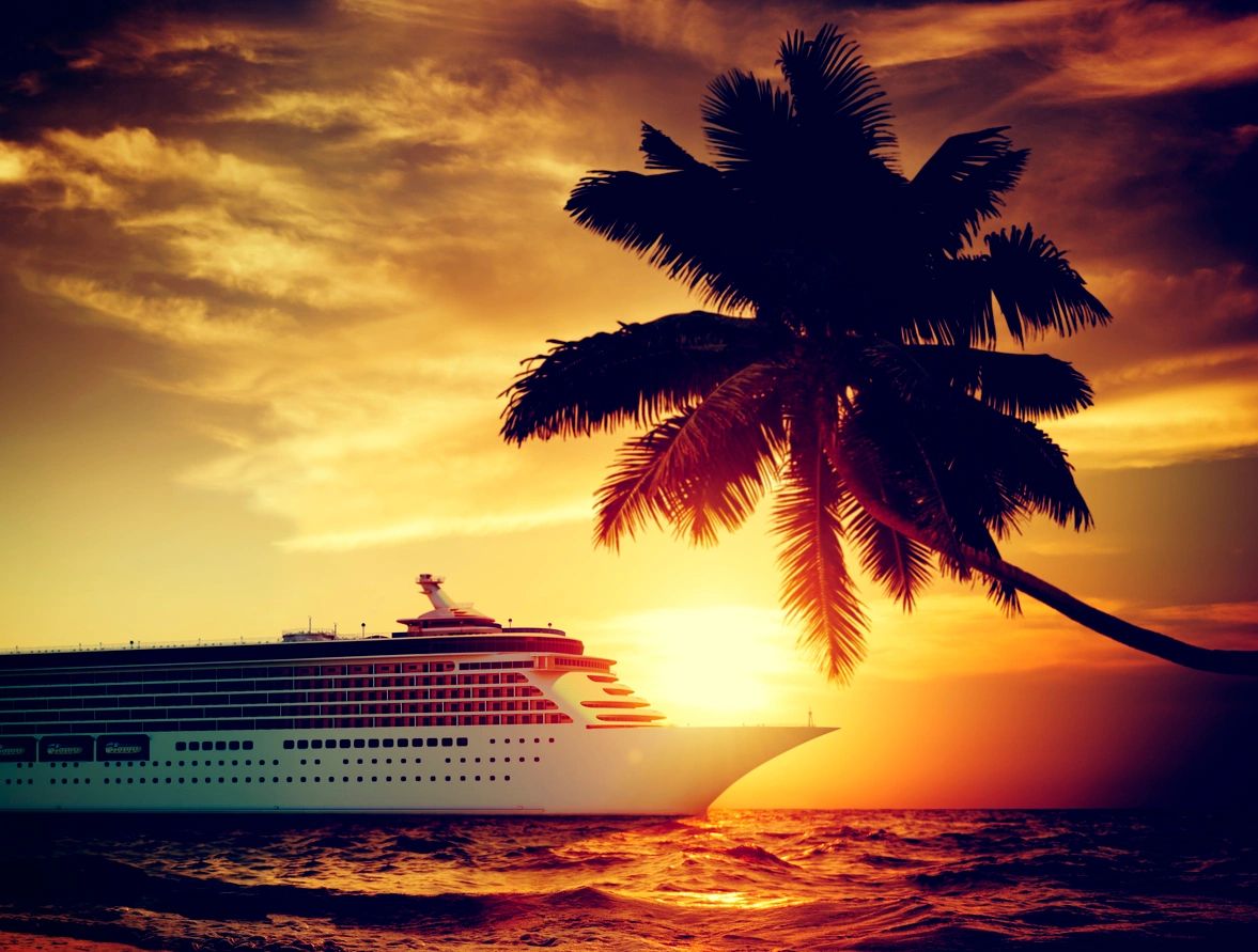 Tropical sunset cruise ship